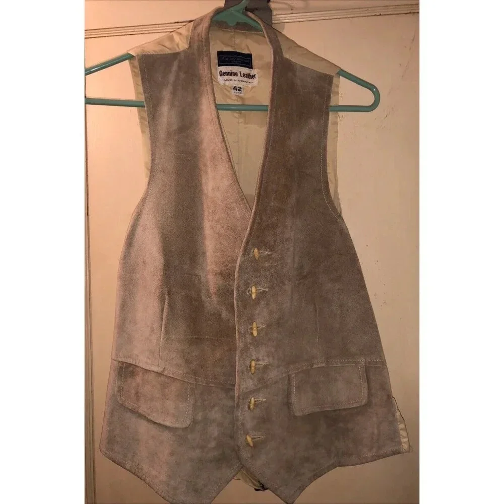 VTG Stanley Blacker Suede Bankers Vest‎ 42 Long Tan Costume Western Leather